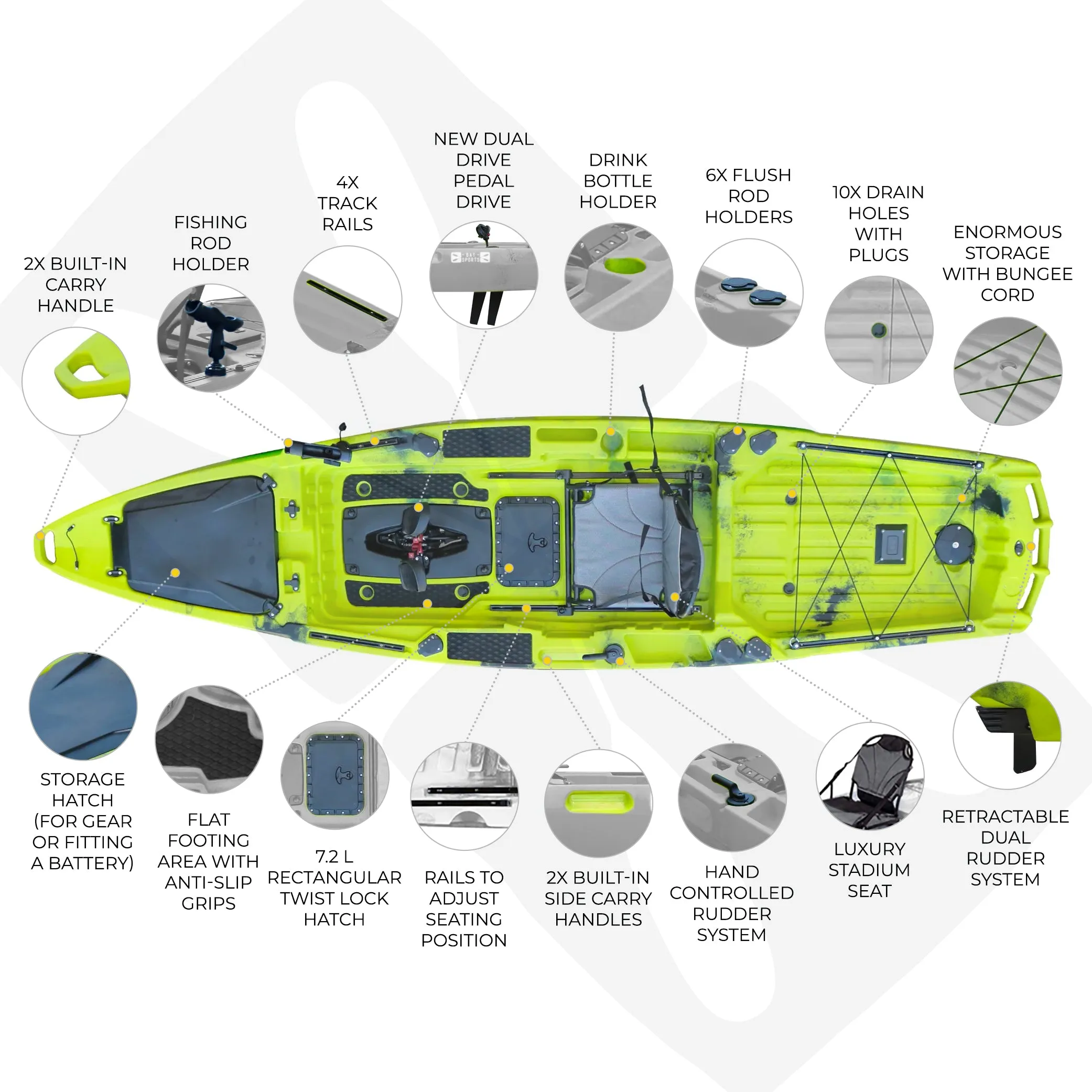 Pedal Pro Fish - 3.9m Pedal-Powered Fishing Kayak w/ MaxDrive 360